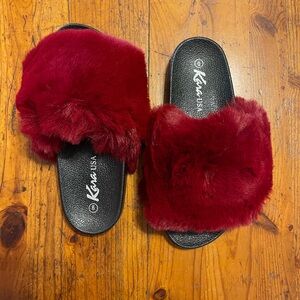 Women's Red Fur Slide Sandals